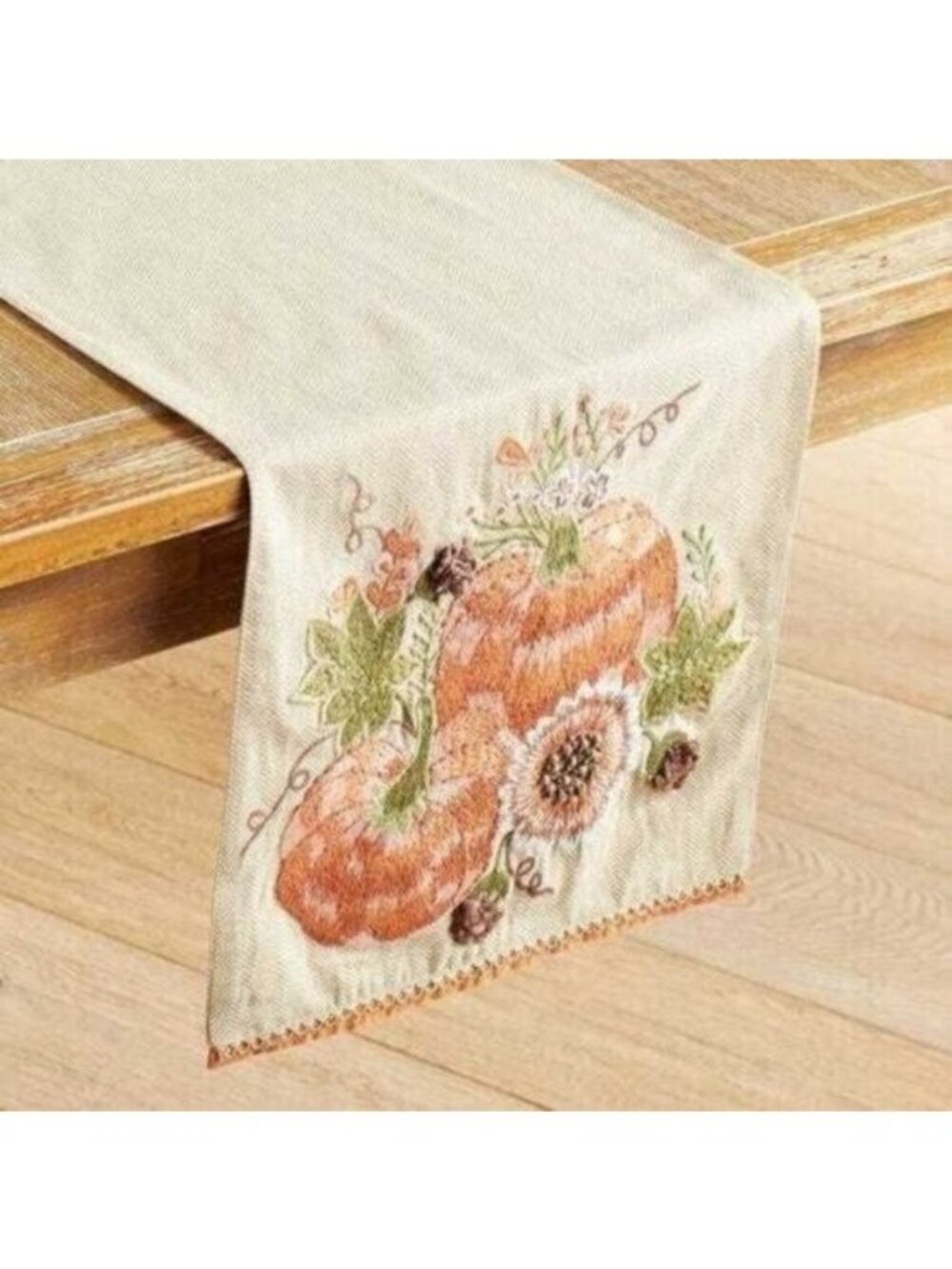 Pier 1 Embroidered Pumpkin Table Runner NEW 72 x 13 Harvest Thanksgiving Country